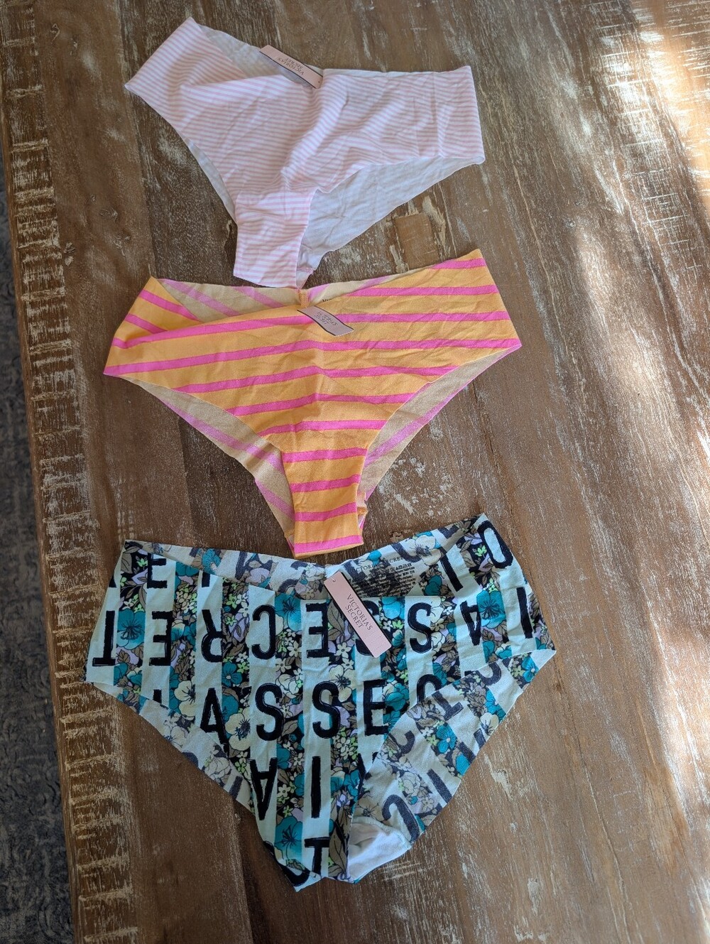 PINK Victoria's Secret Girls 3-Pack Hipster Briefs — Pink, Yellow & Blue Prints